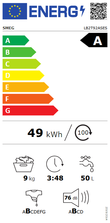 Smeg washing machine LB2T92ASES 9kg 1200 rpm A - Image 2
